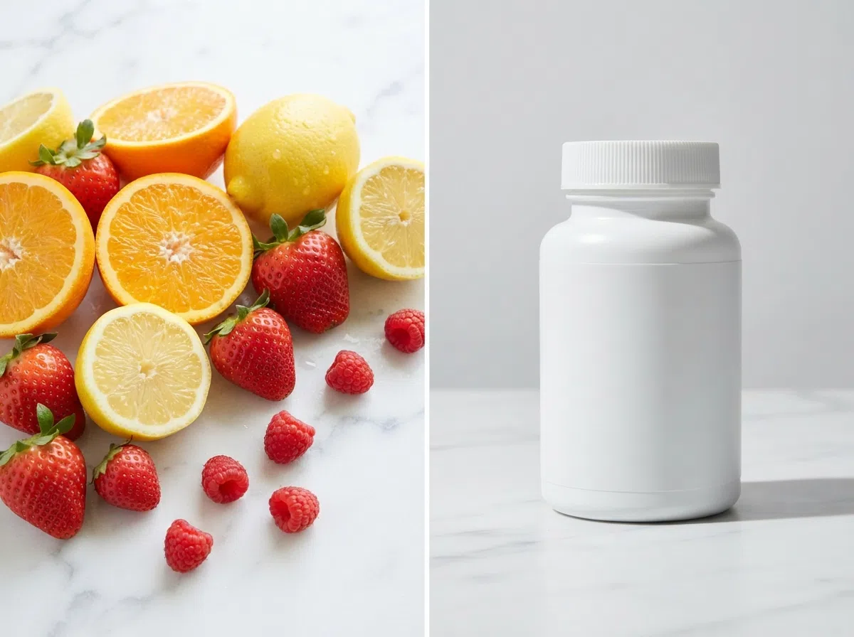 Fresh citrus fruits and berries rich in vitamin C