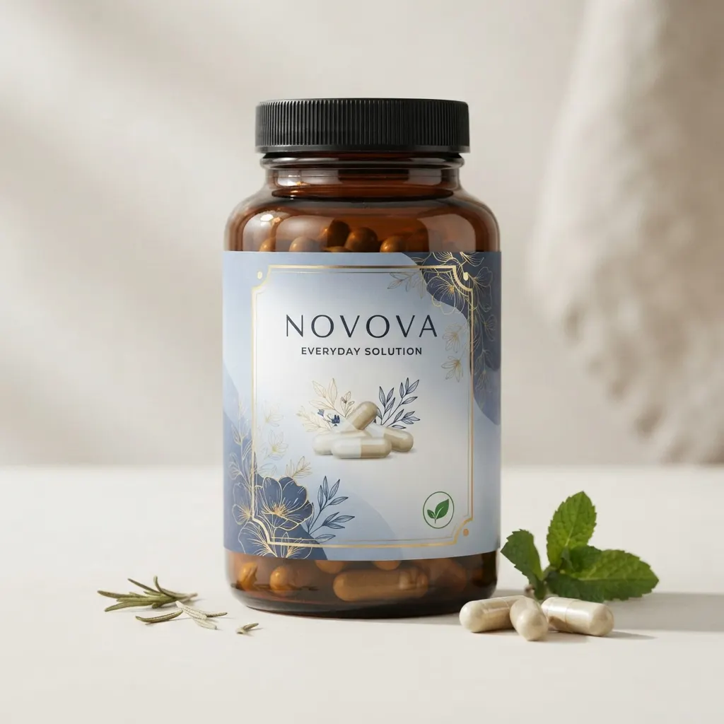 Novova Everyday Solution bottle with ingredients